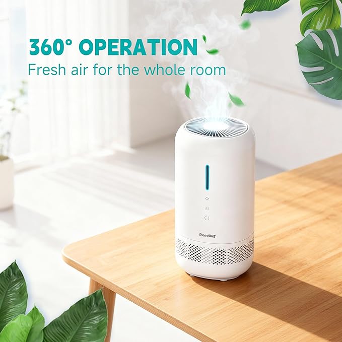 Portable HEPA Air Purifier Energy-Saving Mode, One Touch Operation, Lightweight 1.83LBS, Night Light Dimming, 360° Outlet, Suitable for Vehicle Cabins, Studios, Apartments & Cubicles