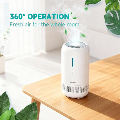 Portable HEPA Air Purifier Energy-Saving Mode, One Touch Operation, Lightweight 1.83LBS, Night Light Dimming, 360° Outlet, Suitable for Vehicle Cabins, Studios, Apartments & Cubicles