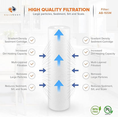 Aquaboon 5 Micron 10 x 2.5 Sediment Filter - Whole House Water Filter Replacement Compatible with Well Water Filters - P5, AP110, WHKF-GD05, 25-Pack