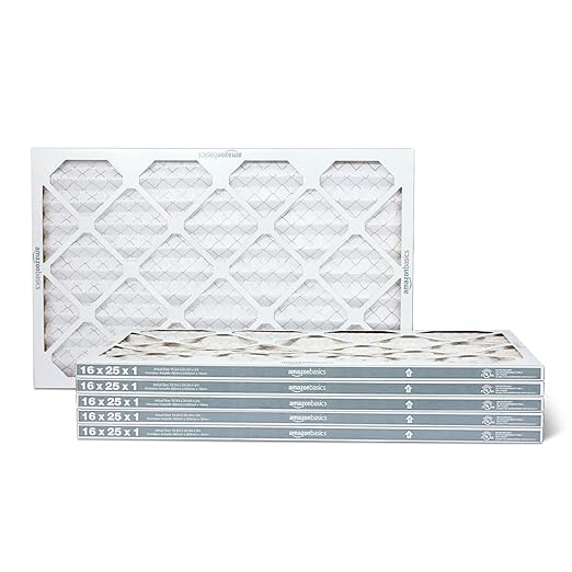 Amazon Basics MERV 5 AC Furnace Air Filter, Cardboard, 16x25x1 Inches, Pack of 6 (Actual Size: 15.75" x 24.75" x 0.75")