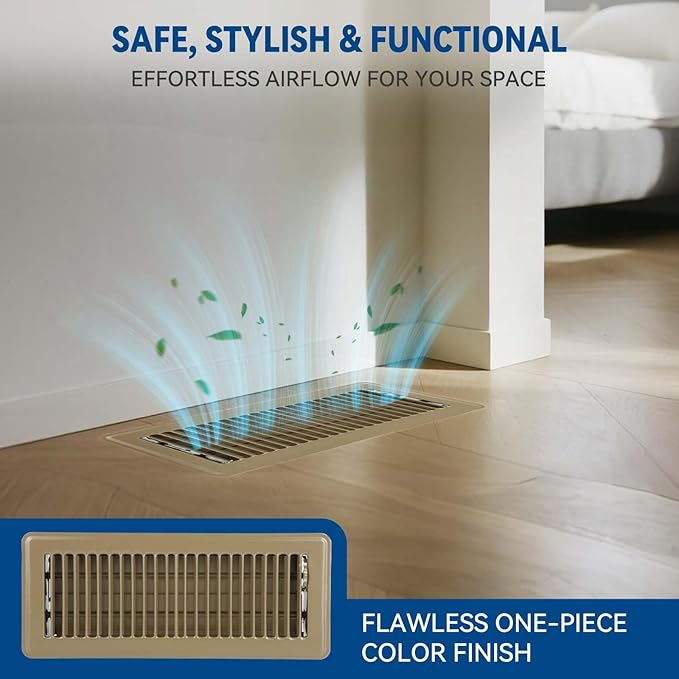 4" x 12" Floor Register Vent Covers 4-Pack, Walkable Powder-Coated Metal Vent Covers with Adjustable Airflow, Curved Safe Edges for Floor/Wall, Brown
