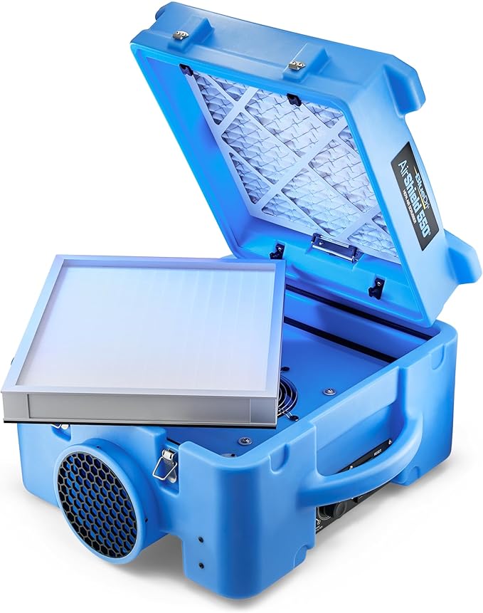 BlueDri Air Shield 550 HEPA Air Scrubber, Water Damage Restoration Equipment Air Purifier, Covers 1400 Sq. Ft, Daisy Chain Capable, For Commercial Use, Blue, BD-AS-550