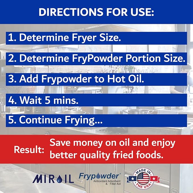 MirOil P46C Fry Powder Oil Stabilizer and Filter Aid, 46 x Size C Portion Pack(160ML Each) Fry Powder, Food Centers Cook Hotter, Deep Fryer Cooking Oil Saver Helps Save Grease & Remove Carbon Deposits