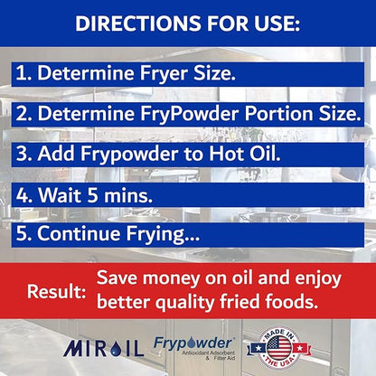 MirOil P46C Fry Powder Oil Stabilizer and Filter Aid, 46 x Size C Portion Pack(160ML Each) Fry Powder, Food Centers Cook Hotter, Deep Fryer Cooking Oil Saver Helps Save Grease & Remove Carbon Deposits