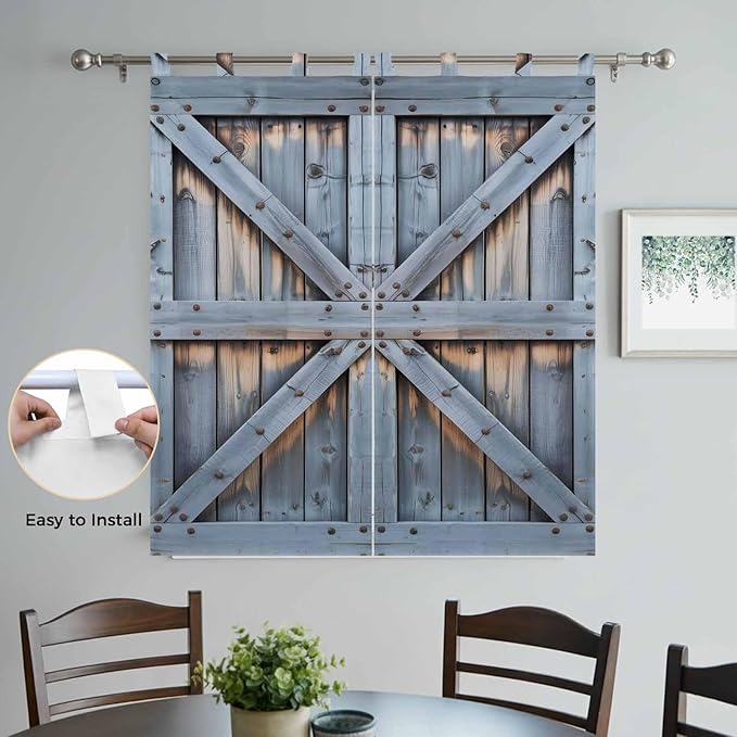 Farmhouse Wood Grain Bedroom Curtains 72 Inch Length, Window Curtains Tab Top, Vintage Country Barn Gate Textured Light Filtering Window Treatments Drapes 52"x72" 2 Panel