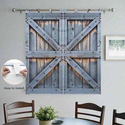 Farmhouse Wood Grain Bedroom Curtains 72 Inch Length, Window Curtains Tab Top, Vintage Country Barn Gate Textured Light Filtering Window Treatments Drapes 52"x72" 2 Panel