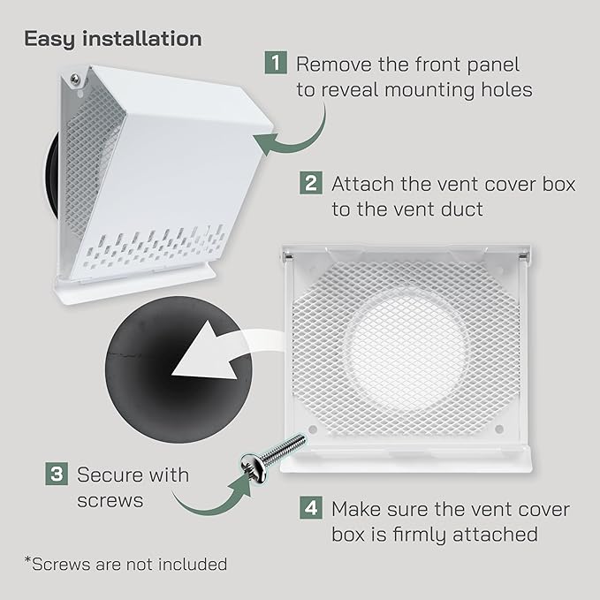 Vent Systems 4" Inch Air Supply Vent Cover with Rubber Gasket - White Galvanized Steel - Robust Weatherproof Outdoor Air Intake Box - Duct or Surface Mounting - Rain and Snow Protection