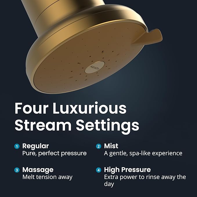 AquaTru Shower - High Pressure Shower Filter Removes Impurities from Hard Water to Support Healthy Skin, Scalp, Hair, Reduce Breakage, and Enhance Your Beauty and Self-Care Routine (Brushed Gold)