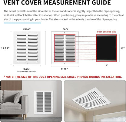 8x10 Vent Cover(Duct Opening Size),Air Return Vent Cover,Flat Vent Cover,Rejillas De Aire Acondicionado para Casa,Return Air Grilles,Outer Dimensions:9.75"Wx11.75"H(8"W x 10"H, Duct Opening)
