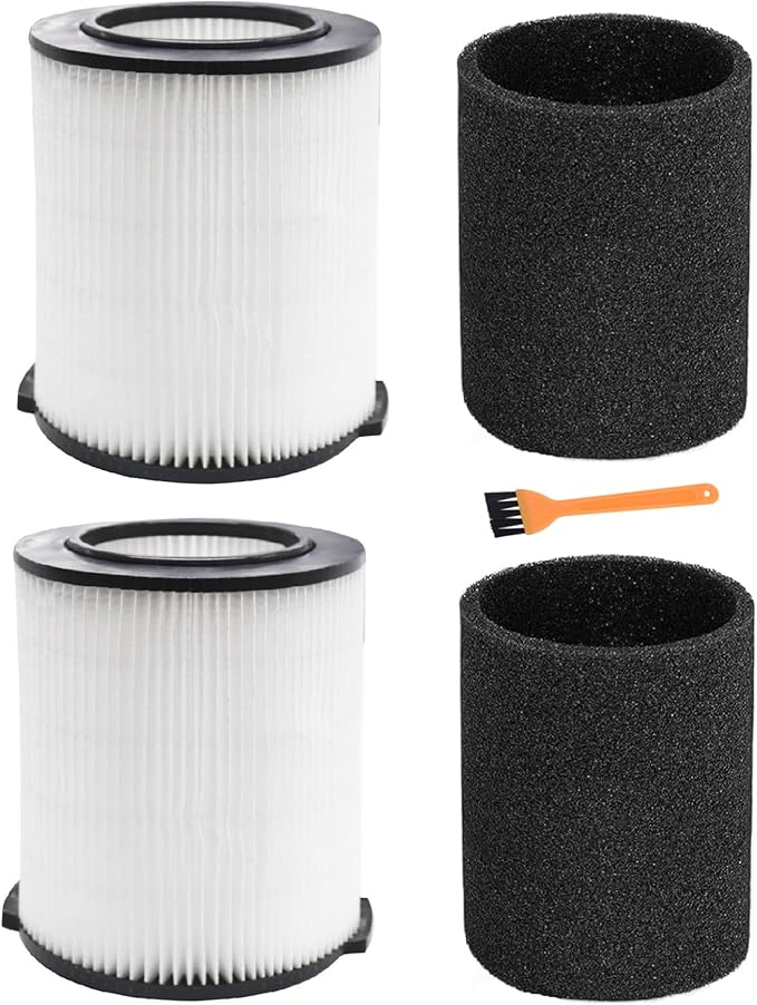2 Pack Replacement VF4000 Filter for Ridgid Shop Vac Filter 5-20 Gallon, Standard H13 HEAP Wet/Dry Rigid Shop Vac Filters Compatible with Husky 6-9 Gallon Vacuums, With 2 Foam Sleeves and 1 Brush