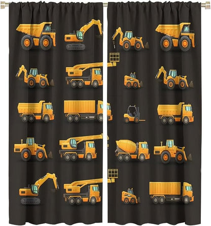 Kids Construction Window Curtains, Construction Machinery Equipment Mode of Transport Bulldozer Tractor Windows Curtain for Children Teens Room Decor 52x84in (30% Blackout)
