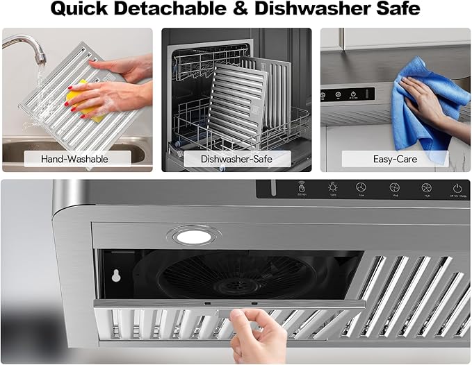 30 Inch Under Cabinet Range Hood, 980CFM Fast Venting Ducted, Kitchen Hood With 3 Speed Gesture Sensing & Touch Control, Stainless Steel Stove Hood With LED Light And 2 Baffle Filters