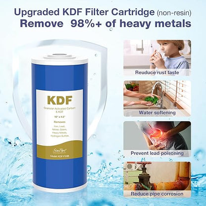 SimPure Whole House Water Filter System, 2 Stages Clear Home Water Pre-Filtration with Carbon and KDF Filters, Reduce Iron, Chlorine, Manganese, Heavy Metals, 1" NPT Brass Port(DB10C-2KDF)