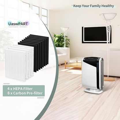 Aera Max 300 HEPA Filter Replacement Compatible with Fellowes Aeramax 290/300/DX95 Purifiers HEPA Air Pu-rifier Filter 9287201, Also Fit AP-300PH HF-300, 4 HEPA & 8 Carbon Pre-Filter