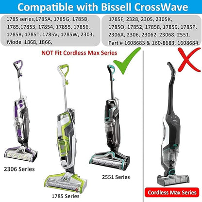 for Bissell CrossWave Vacuum Cleaner Replacement Parts 2 Pack 1868 Bissell CrossWave Multi-Surface Brush Rolls Tangle-Free+ 2 Pack 1866 Replacement Vacuum Filters Part 1608683 1608684 1613568