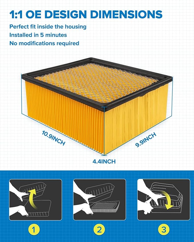 PHILTOP Engine Air Filter, CA10261 Replacement for Ram 2500 3500 4500 5500 6.4L & 6.7L 2011-2024, Dodge Ram 2500-5500 (2007-2010), Flexible Panel
