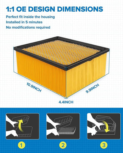 PHILTOP Engine Air Filter, CA10261 Replacement for Ram 2500 3500 4500 5500 6.4L & 6.7L 2011-2024, Dodge Ram 2500-5500 (2007-2010), Flexible Panel