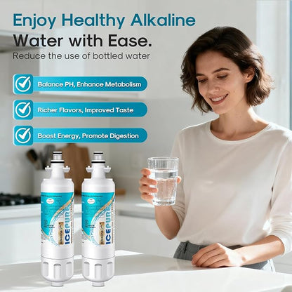 ICEPURE Alkaline ADQ36006101 Refrigerator Water Filter and Air Filter Replacement for LG LT700P, Kenmore Elite 46-9690, FML-3, ADQ36006102, RWF1052, CLCH106, RWF1200A, LFX28968ST, Enhances PH, 3Pack