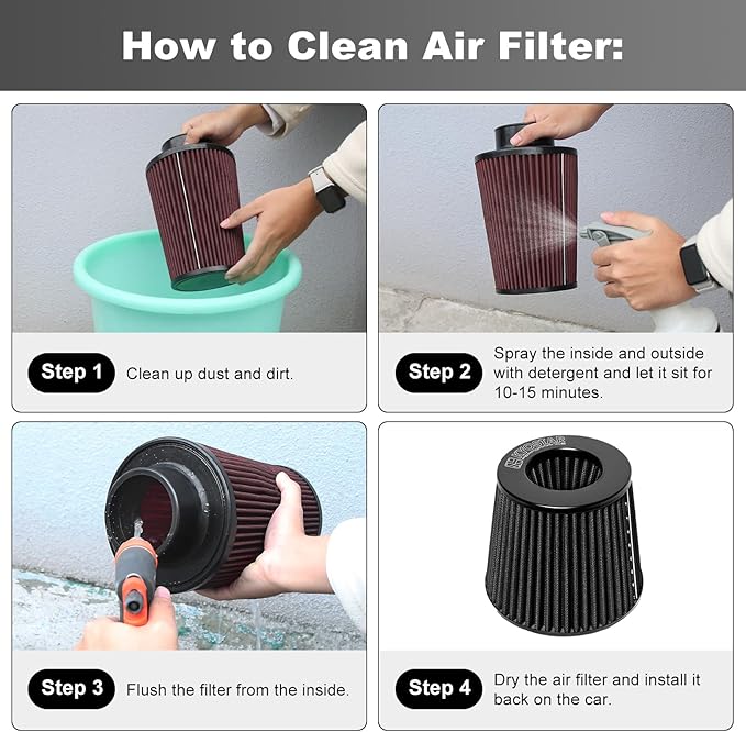 KYOSTAR Universal 3" (76mm) High-Flow Air Filter, Reusable Cone Cold Air Intake, High Performance, Washable, Clamp-On Car High Flow Dry Air Kit, Flange Diameter: 3 Inch, Filter Height: 6.1 Inch, Black
