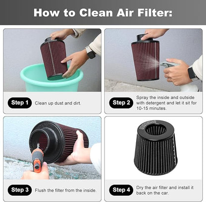 KYOSTAR Universal 3" (76mm) High-Flow Air Filter, Reusable Cone Cold Air Intake, High Performance, Washable, Clamp-On Car High Flow Dry Air Kit, Flange Diameter: 3 Inch, Filter Height: 6.1 Inch, Black