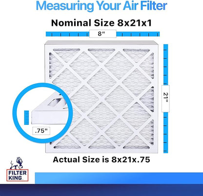 Filter King 8x21x1 Air Filter | 4-PACK | MERV 8 HVAC Pleated A/C Furnace Filters | MADE IN USA | Actual Size: 8 x 21 x .75"
