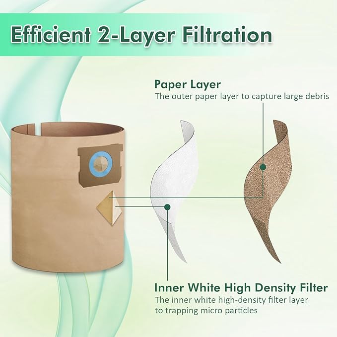 DXVA19-4102 Vacuum Bags Compatible With DEWALT 12-16 Gallon Wet/Dry Vacuum, Disposable Dust Collection Filter Bag DXV12P DXV14P DXV16P DXV16PA DXV16S