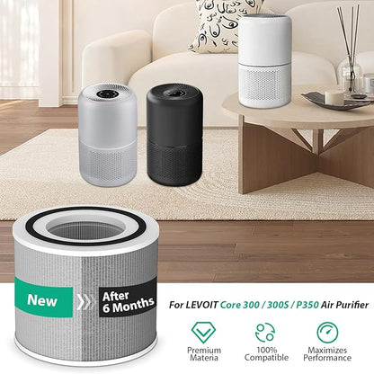 Upgraded Core 300 Air Puri-fier Replacement Filter Compatible with LEVOIT Core 300s-P Air Puri-fier, 4 in1 H13 True HEPA Filter,Core 300-RF Filters, Activated Carbon Filter for Smoke Removal Version