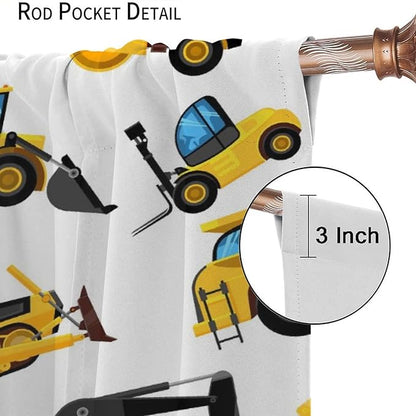 Kids Construction Equipment Window Curtains, Excavator Tractor Tow Truck Rod Pocket Decorative Windows Curtain for Children Teens Boys Girls Room Decor 72x63in (30% Blackout)