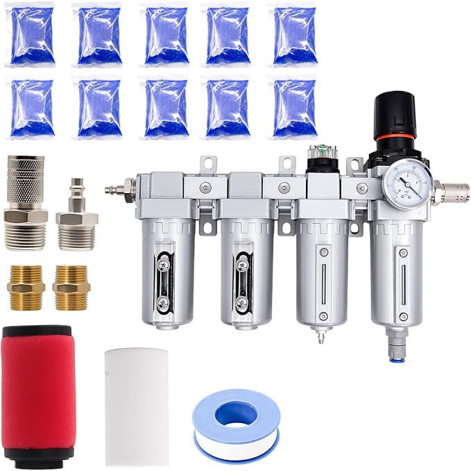 3/4" NPT Industrial Air Dryer for Compressor,4 Stage Air Drying System with 5-Micron & 0.01-Micron Filters,Auto Drain,Suitable for Plasma Cutter and Paint Spray