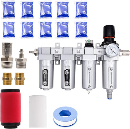3/4" NPT Industrial Air Dryer for Compressor,4 Stage Air Drying System with 5-Micron & 0.01-Micron Filters,Auto Drain,Suitable for Plasma Cutter and Paint Spray