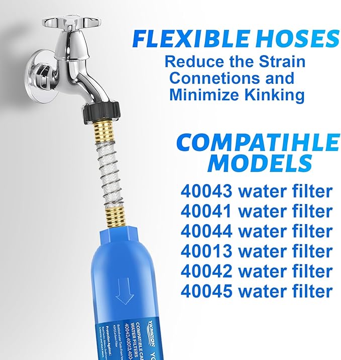 RV Inline/Marine Water Filter With Flexible Hose Protector, Reduce Bad Taste, Odors, Rust, Fluoride, Chlorine and Sediment in Drinking Water (1 Pack)