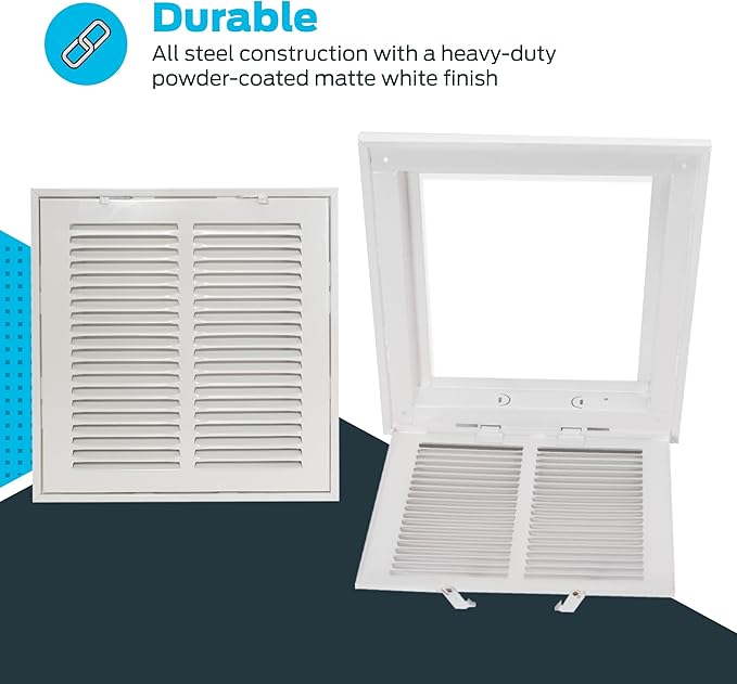 EZ-FLO 14 x 14 Inch (Duct Opening) Return Air Vent Cover for Wall or Ceiling, Solid Steel Return Air Filter Grille, HVAC Vent Cover, White, 61653