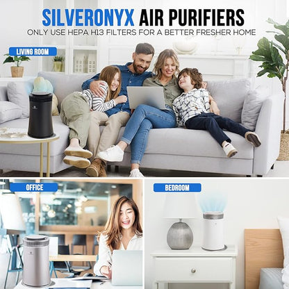 Air Purifier for Home Large Room – 5-in-1 HEPA Filter System, Covers Up to 500 Sq Ft for New Home for Allergies, Pets, Smoke, Remove Dust & Odor, Quiet, High Filtration Efficiency – SILVERONYX, Silver