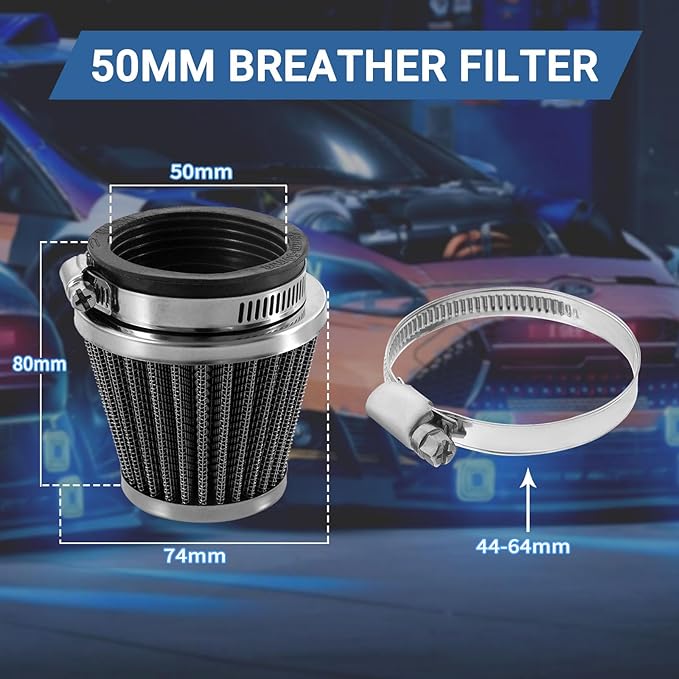 50mm Cold Air Intake Filter for Motorcycle Turbo Vent Breather Air Intake Black- 4Pcs