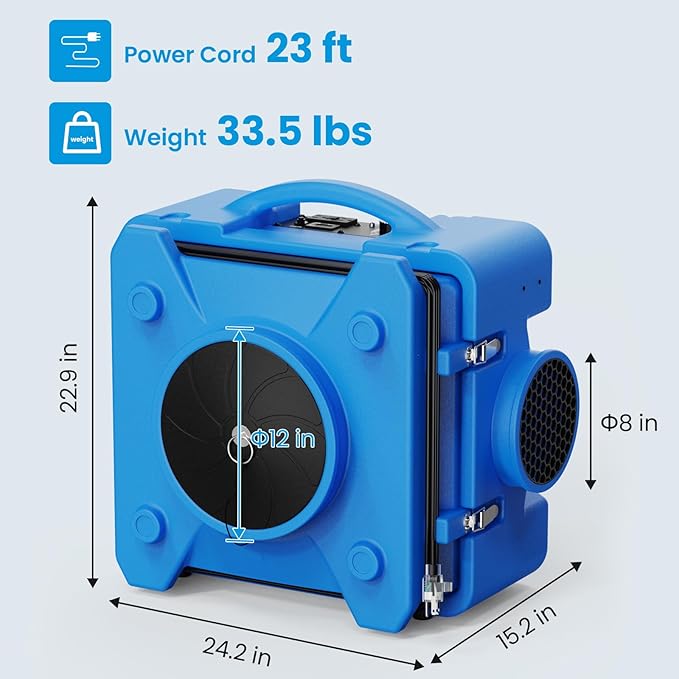 CADPXS Shield-550 Air Scrubber, Negative Machine Airbourne Cleaner HEPA Scrubber Water Damage Restoration Equipment Air Purifier
