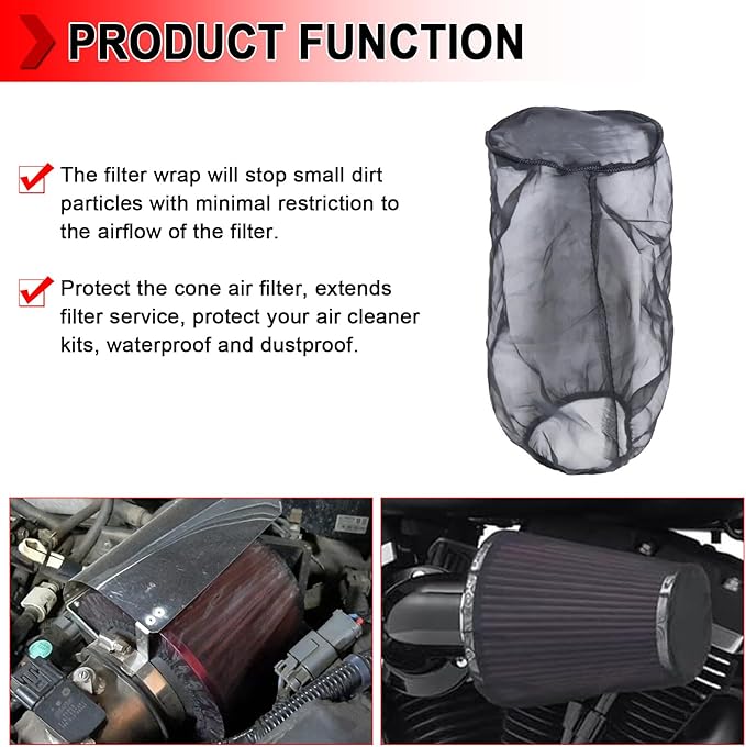 Universal 9 Inch Air Filter Cover, Air Intake Filter Sock Cover, Motorcycle Waterproof Air Filter Rain Sock Dustproof Protective Cover (Filter L), Pack of 6