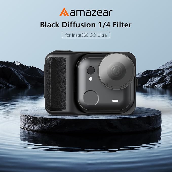 AMAZEAR Black Diffusion 1/4 Filter for Insta360 GO Ultra Accessories Pro Mist Style Lens Filter to Soften Skin & Create Cinematic Glowing Highlights, Reduce Harsh Contrast, HD Optical Glass