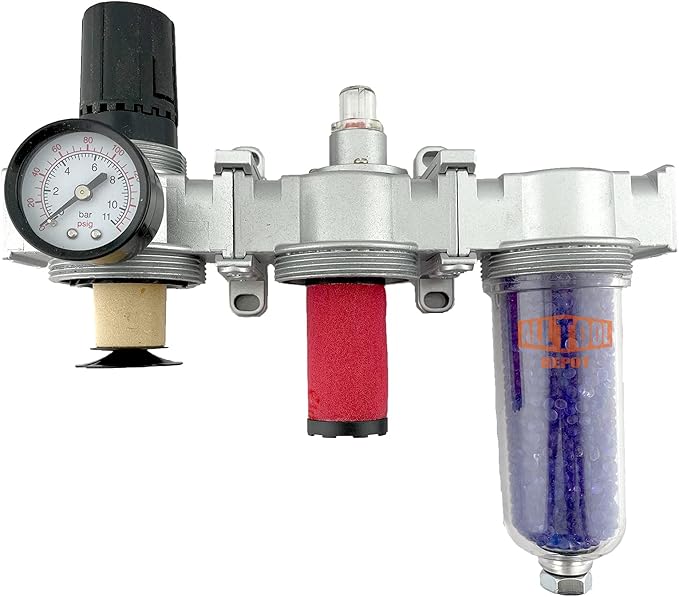 3/8" NPT MID FLOW Filter Regulator Coalescing Desiccant Dryer System For Compressed Air Lines, Poly Bowls, Great For Paint Spray And Plasma Cutter (AUTO DRAIN)