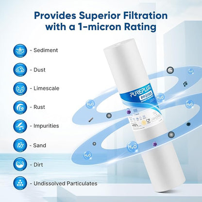 PUREPLUS 1 Micron 20" x 4.5" Whole House Sediment Home Water Filter Replacement Cartridge, Compatible with DGD-2501-20, AP810-2, P1-20BB, FP25B, FPMB-BB1-20, SDC-45-2001, 4 Pack