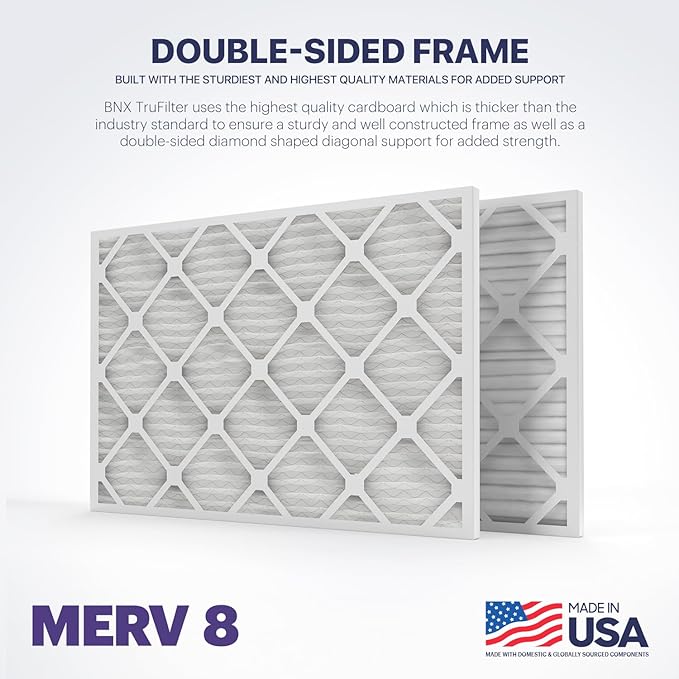 BNX TruFilter 20x30x1 Air Filter MERV 8 (4-Pack) - MADE IN USA – Dust & Pet Defense Electrostatic Pleated Air Conditioner HVAC AC Furnace Filters for Dust, Pet, Mold, Pollen MPR 600 – 700 & FPR 5
