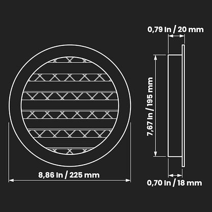 Repa Market 8" Gray Vent Cover - Aluminum - Industrial Round Air Louver - Metal Soffit Vent with Screen - Mesh - Round Grille for House Or Garage Wall- (8" Inch, Gray)