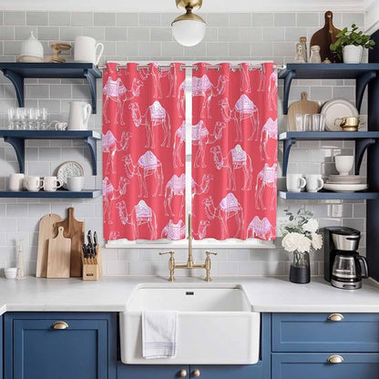 2 Panel Kitchen Cafe Curtains, Desert Camel Sunlight Filtering Nature Air Through, Home Decor Window Covering Tier Curtains for Living Room 80W x 63L inch Summer Sand Camel Animal Vintage Pink