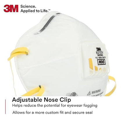 3M Particulate Respirator 8210V with Cool Flow Valve, Pack of 80, NIOSH APPROVED, Disposable, Smoke, Grinding, Sanding, Sawing, Sweeping, Woodworking, Dust
