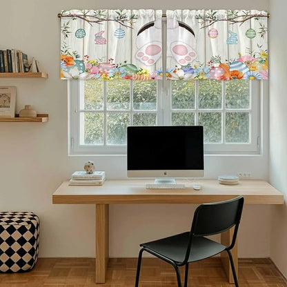 Easter Kitchen Tier Curtains 24 Inch Long 2 Panel Set,Rod Pocket Cafe Small Window Curtains Over Sink,Spring Farmhouse Watercolor Bunny Eggs Wood Grain Light Filtering Short Drapes 27.5"W x 24"L