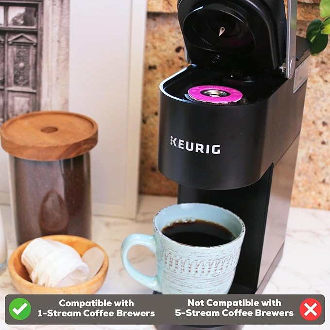 EZ-Cup Stainless Steel 1-Stream Reusable K Cup Coffee Pod for Keurig + 25 Disposable Paper Filters - Refillable Capsule Compatible with Keurig and Other Select Coffee Makers (Pack of 2)