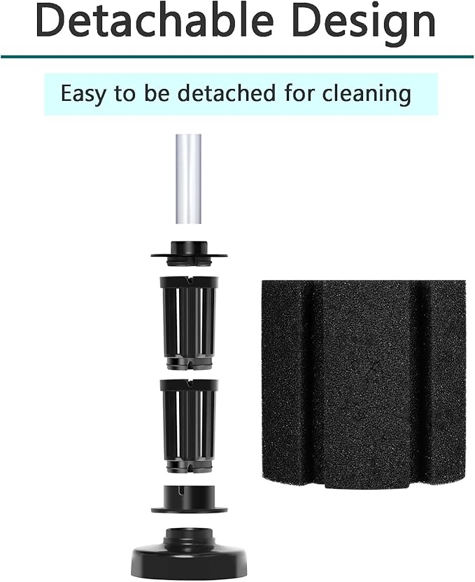 AQUANEAT Aquarium Air Powered Sponge Filter, Fish Tank Bio Bubble Filter with Airline Tubing, Valves, Suction Cup (Up to 60Gal)