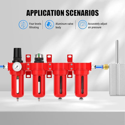 1/2" NPT Industrial Grade 4 Stage Aluminum Air Drying System, Coalescing Filter, Particulate Filter, Double Desiccant Dryer and Air Regulator,Manual Drain For Plasma Cutter and Paint Spray