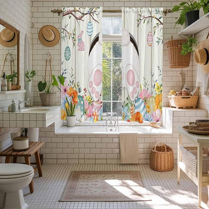 Easter Window Curtains 63 Inch Long 2 Panel Set, Rod Pocket Bedroom Curtains & Drapes, Spring Farmhouse Watercolor Bunny Eggs Wood Grain Light Filtering Window Treatment for Living Room 42"W x 63"L
