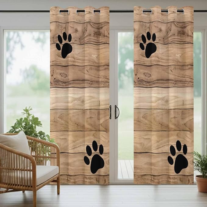 Wood Grain Outdoor Curtains for Patio Claws Animals Wooden Brown Waterproof Outside Curtains with Grommet Top Weatherproof Curtain for Cabana Pergola Gazebo, 1 Panel, 54" W x 108" L
