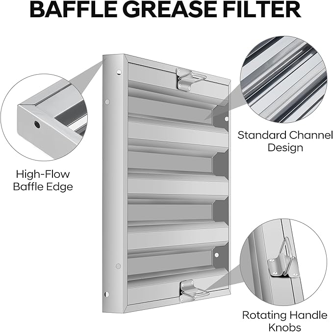 Hood Filters 19.5W x 24.5H Inch, 430 Stainless Steel, Commercial Kitchen Range Hood Baffle Grease Filter, 4 Groove, for Restaurant Exhaust Hood Systems, Easy to Clean (5 Pack)